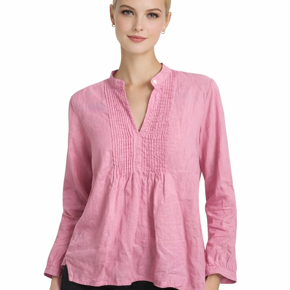CHAPS Pink Linen V-neck Peasant Shirt Size  L
